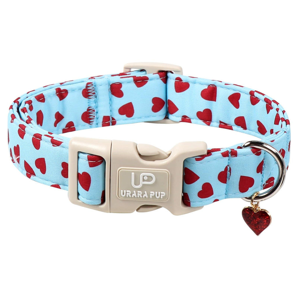 Valentine's Dog Collar, UP URARA PUP Pink Heart Adjustable Pet Collar with Bowknot Charm, Wedding Dog Accessories for Small Medium Large Dogs