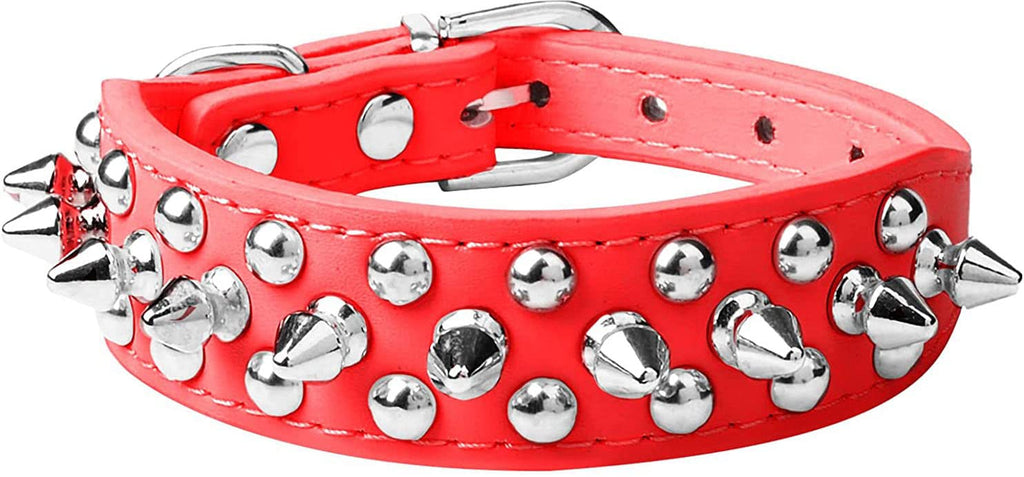 haoyueer Spiked Dog Collar Soft Pu Leather Mushrooms Rivet Spike Studded Puppy Adjustable Pet Collars for Small Breeds (M, Red)