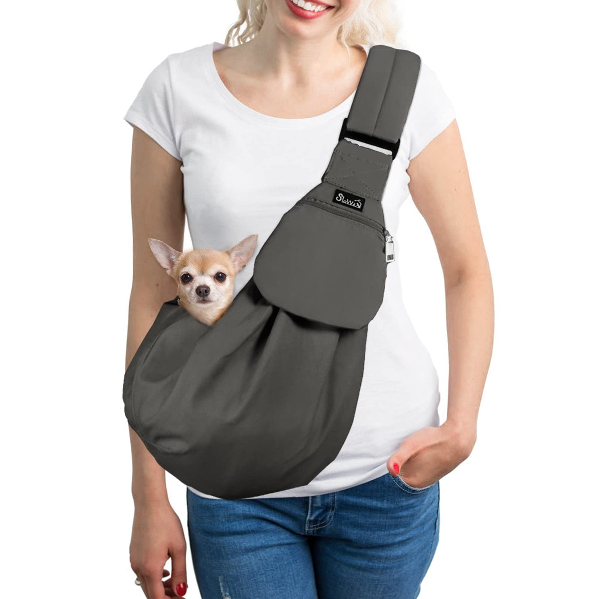 SlowTon Dog Carrier Sling - Thick Padded Shoulder Strap Adjustable, DGY S