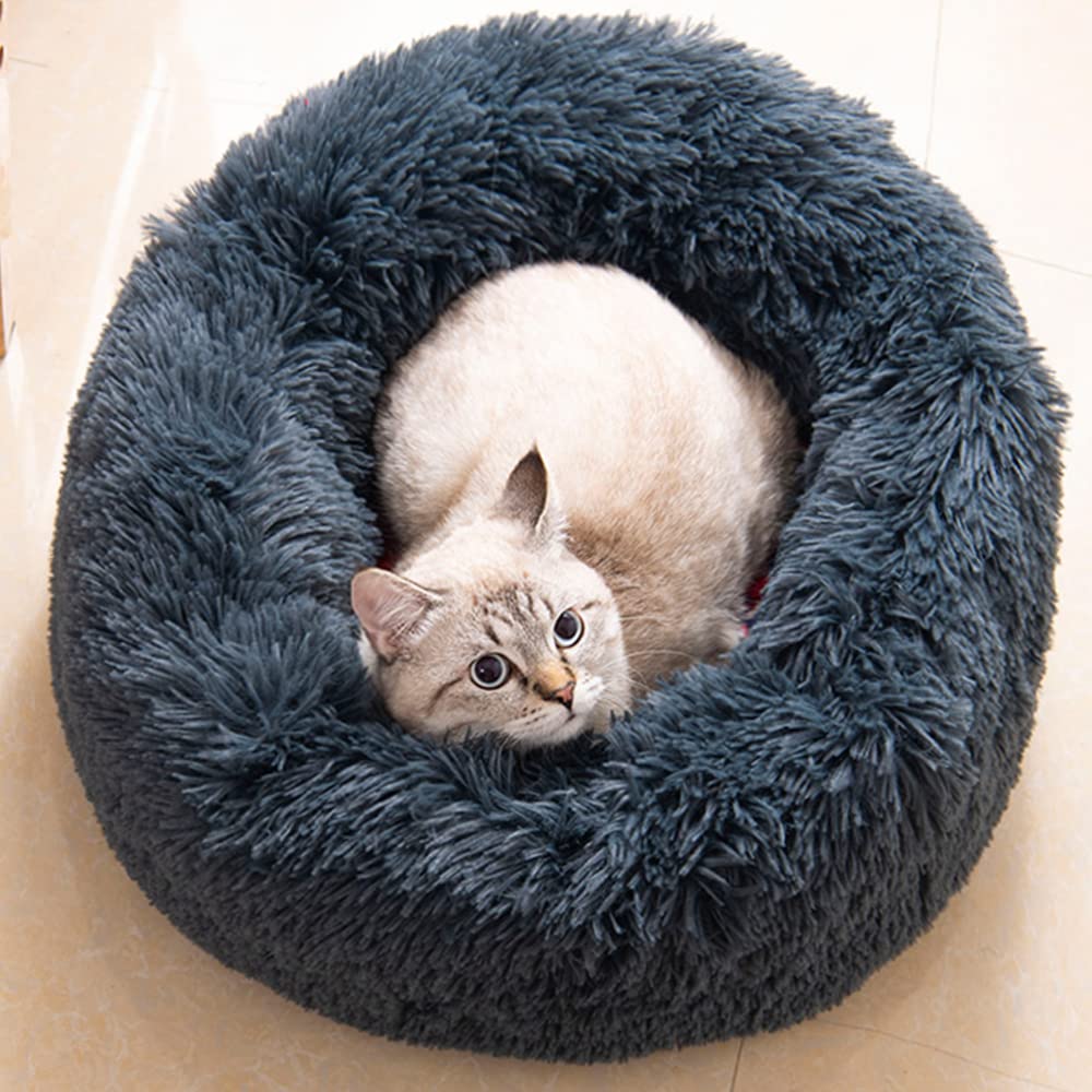 Purrfect Cat Beds - Washable 20 inches, Anti-Anxiety Round Plush Faux Fur, Thick Bottom (Purple, Medium) - Suitable for Indoor Cats & Small/Medium Dogs