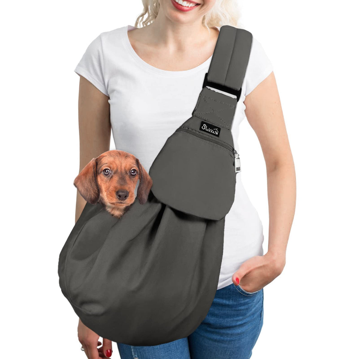 SlowTon Dog Carrier Sling - Thick Padded Shoulder Strap Adjustable, DGY S