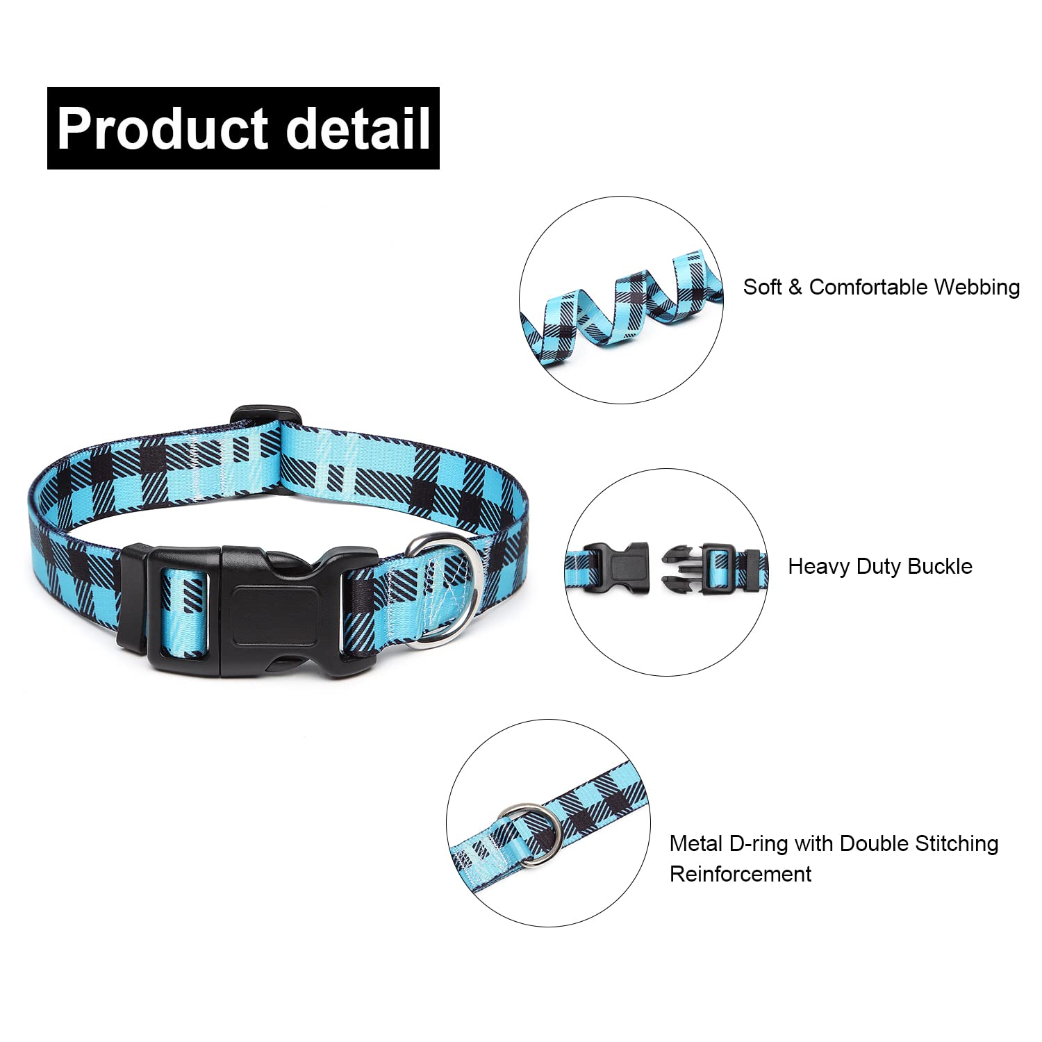 Mercano Adjustable Dog Collar - Special Design Patterns, Soft Nylon Comfortable Durable Pet Collar for Small Medium Large Dogs (L, Blue Plaid)