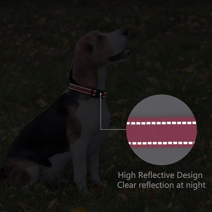 PenSeepet Reflective Dog Collar Padded with Soft Neoprene Breathable Quick Release Basic Dog Collars for Large Dogs Hot Pink Girl
