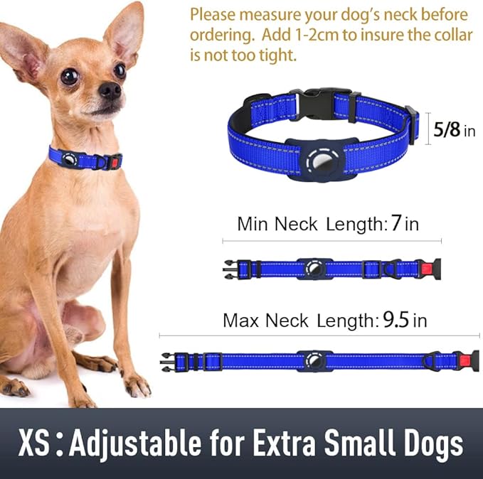 Erbine AirTag Dog Collar with AirTag Holder Compatible for Air Tag, Reflective Soft Padded, Safety Locking Buckle, Adjustable Nylon for Small Medium Large Dogs (NavyBlue,XS)