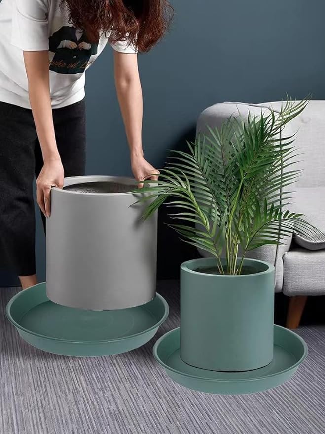 2 Pack of 14 inch Plant Saucer (12.2 Inch Base), 1.7" Depth Tray, Large Deep Garden Plastic Flower Planter Plant Trays for Indoors Outdoor Bath Bath (14", Green)