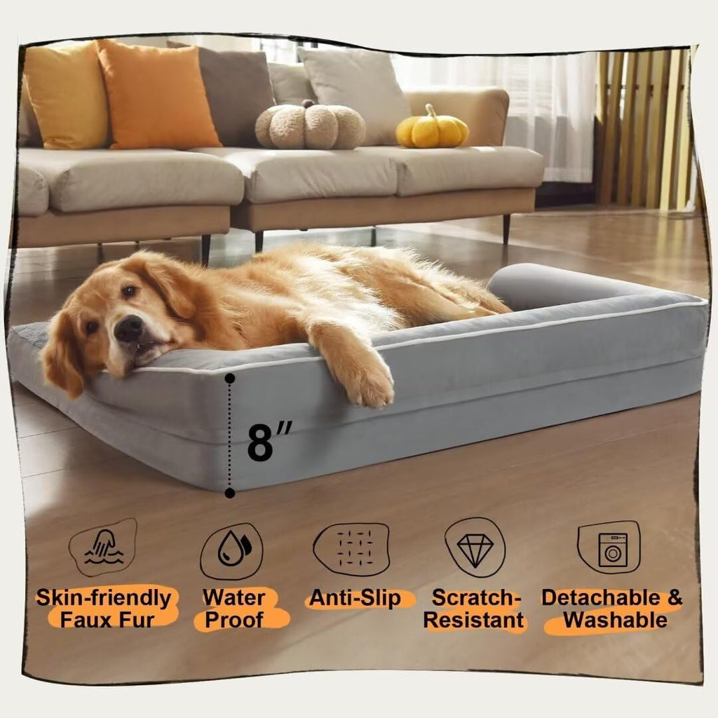 MEKIY Orthopedic Waterproof Jumbo Dog Bed with Bolster for Extra Large Dogs