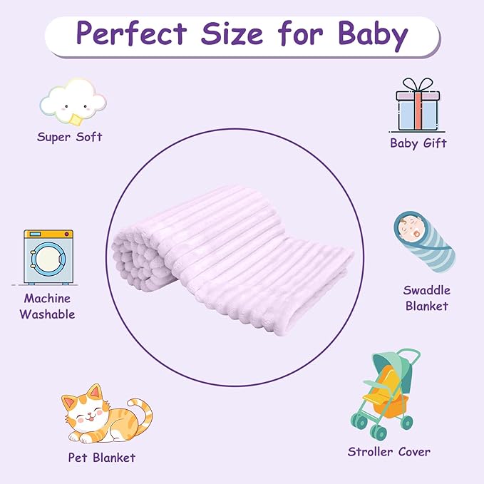 Eonkasp Soft Fleece Baby Blanket Ultra Cozy Baby Blankets for Girls Warm and Lightweight Infant Toddler Newborn Receiving Gift with Reversible Stripes for Crib Stroller, 30x40 Inch, Light Purple