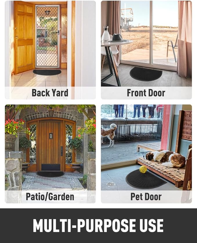 tchdio Door Mat Outdoor Indoor Entrance Doormat-Semicircular Durable Rubber Non Slip Front Door Mat for Outside Inside Entry Entryway Dirt Trapper WelcomeMat for Muddy Paws and Shoes-Black 17”x30”
