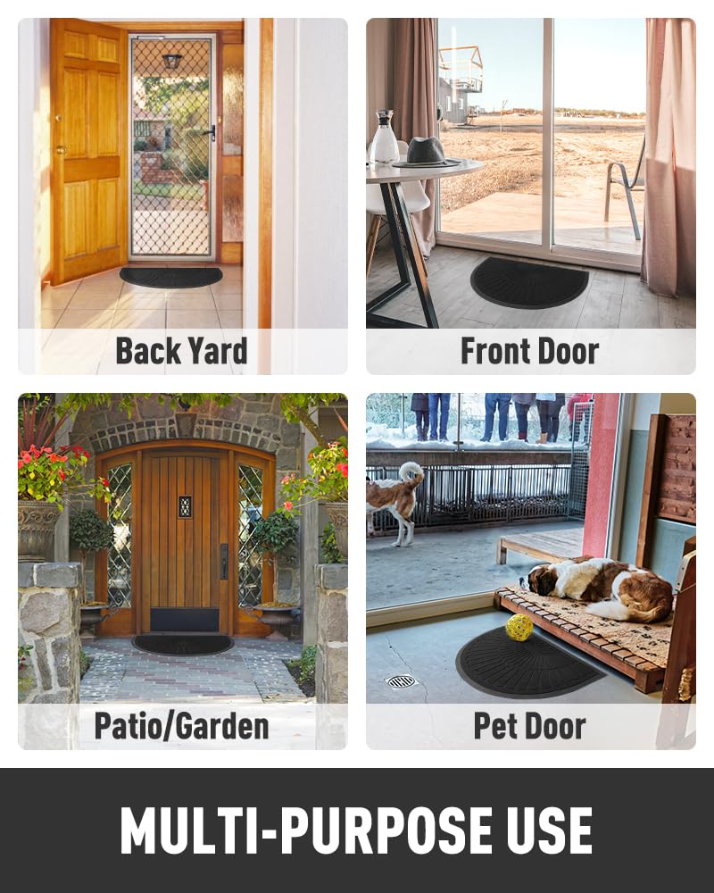 tchdio Door Mat Outdoor Indoor Entrance Doormat-Semicircular Durable Rubber Non Slip Front Door Mat for Outside Inside Entry Entryway Dirt Trapper WelcomeMat for Muddy Paws and Shoes-Black 24”x47”