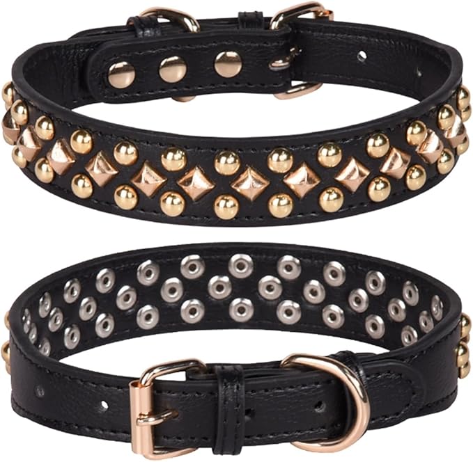 haoyueer Spiked Dog Collar Soft Pu Leather Mushrooms Rivet Spike Studded Puppy Adjustable Pet Collars for Small Breeds (L, Black3)