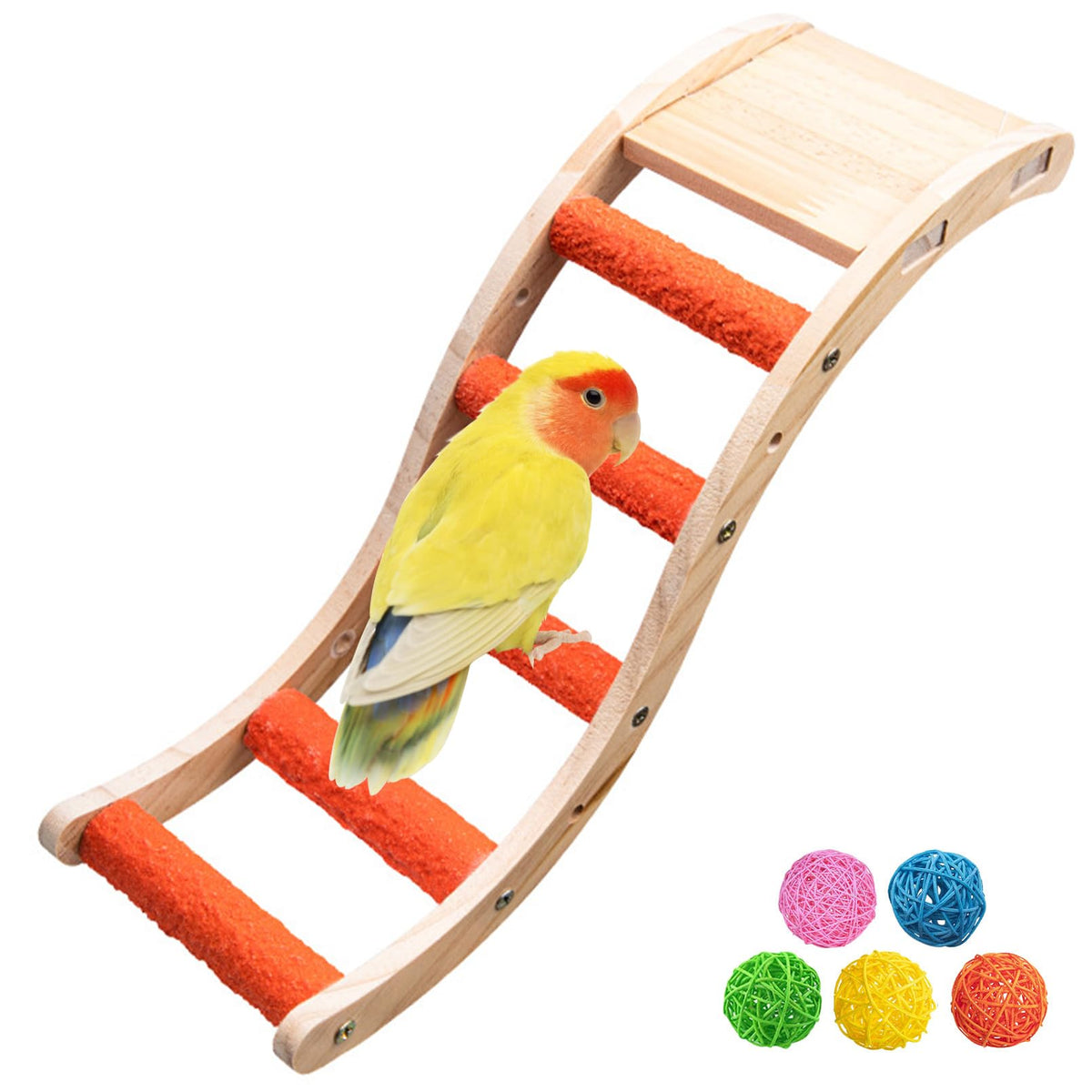 Hamiledyi Nature Wooden Bird Ladder Pet Parrots Climb Bridge Exercise Stands for Parakeet Climbing Chewing Bridge Bird Cage Accessories for Cockatiel Parakeet Lovebirds Budgie
