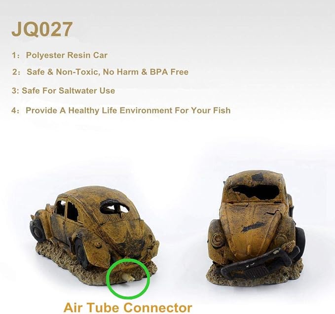 boxtech Aquarium Resin Ornament Decor, Imitation Car Wreck with Air Stone