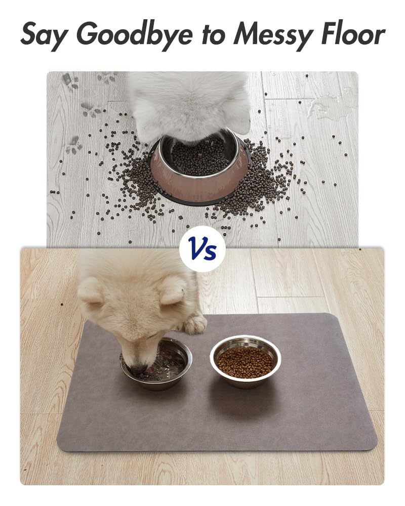 MontVoo-Absorbent Pet Feeding Mat-No Stains Pet Mat for Food and Water Bowl-Quick Dry Cat & Dog Food Mat Water Dispenser Mat-Pet Supplies Mat-Dog Water Bowl Mat for Messy Drinker,（Brown,12"x19"）