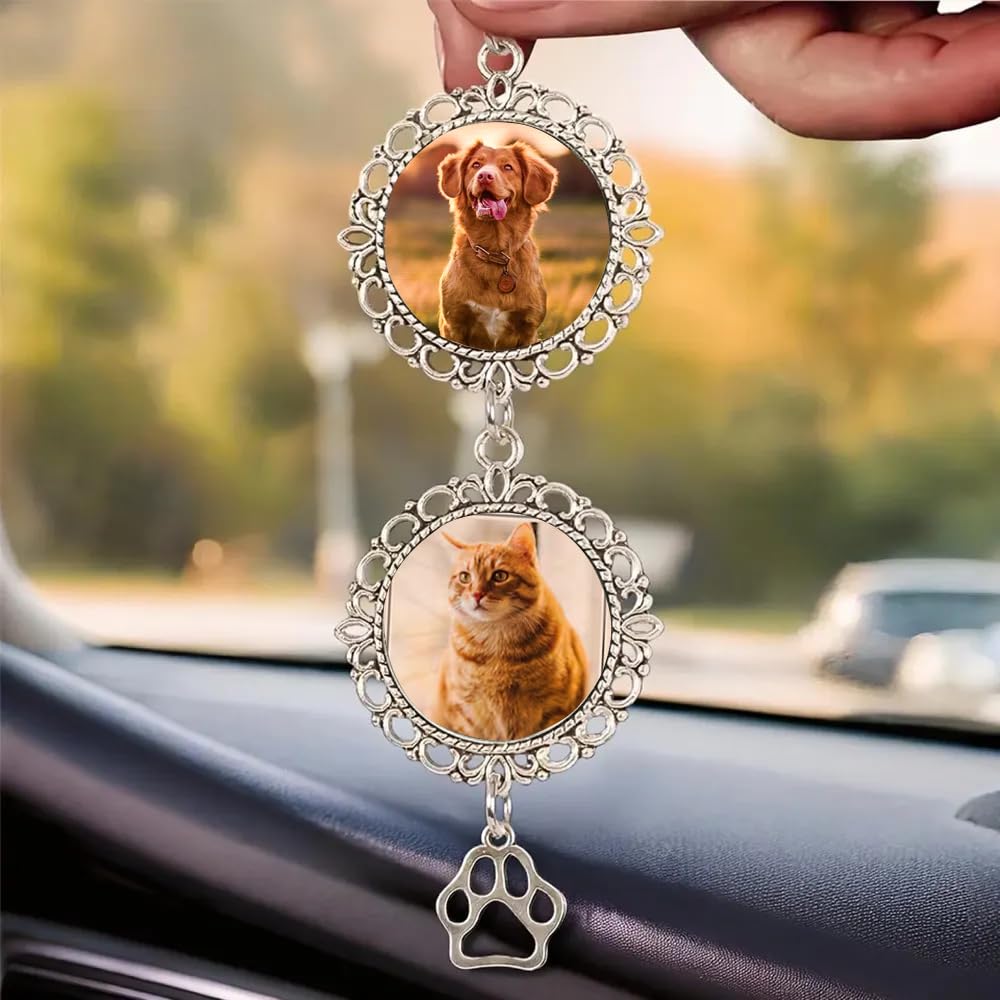 Custom Pet Photo Car Charm, Personalized Pet Memorial Rearview Charm, Paw Dangle Keepsake, Dog Cat Loss Gift, Personalized Car Photo Ornament, ereavement Sympathy Gifts for Loss of Loved Ones /1