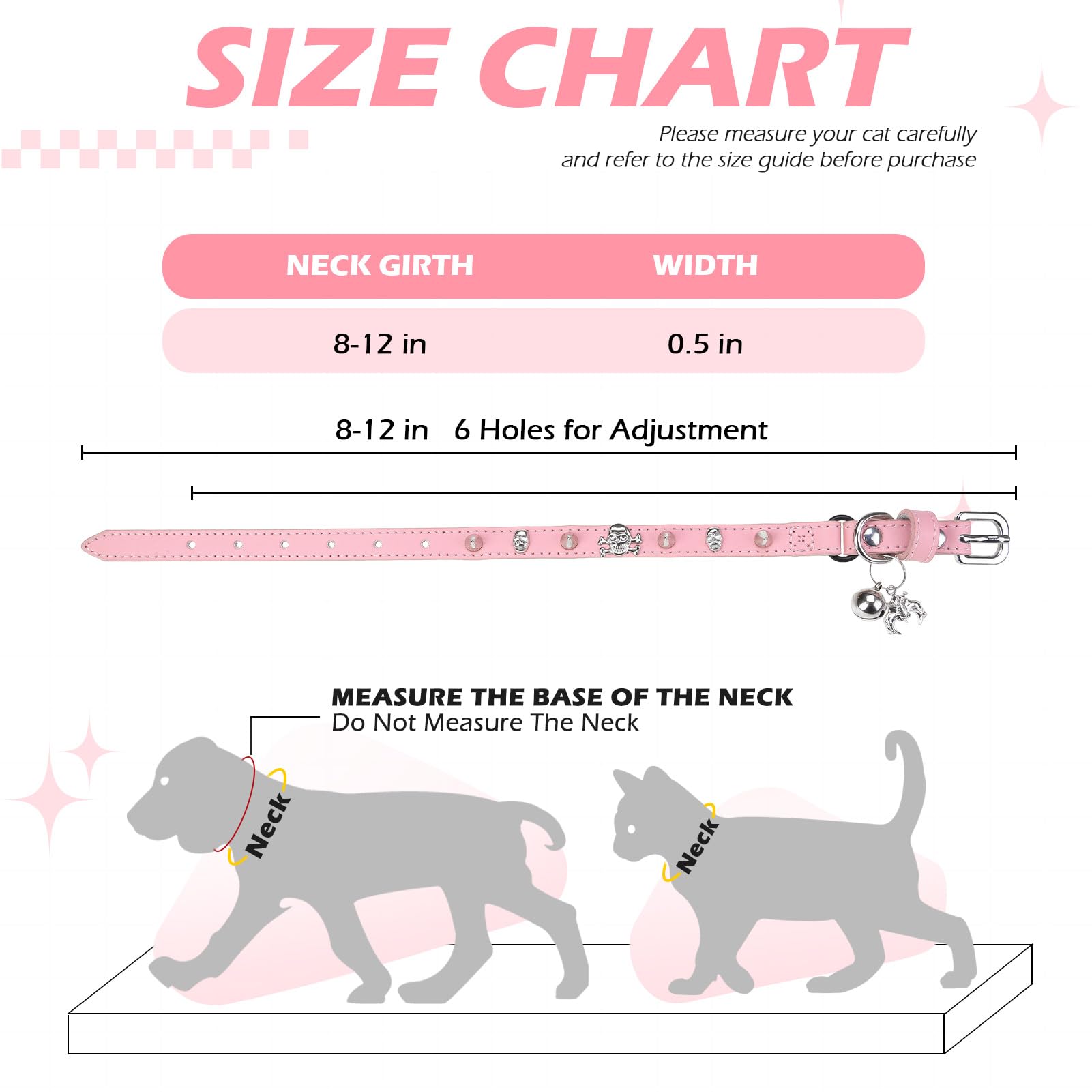 EXPAWLORER Leather Cat Collar for Girl Boy Cats,Pink(Rivet & Skull)