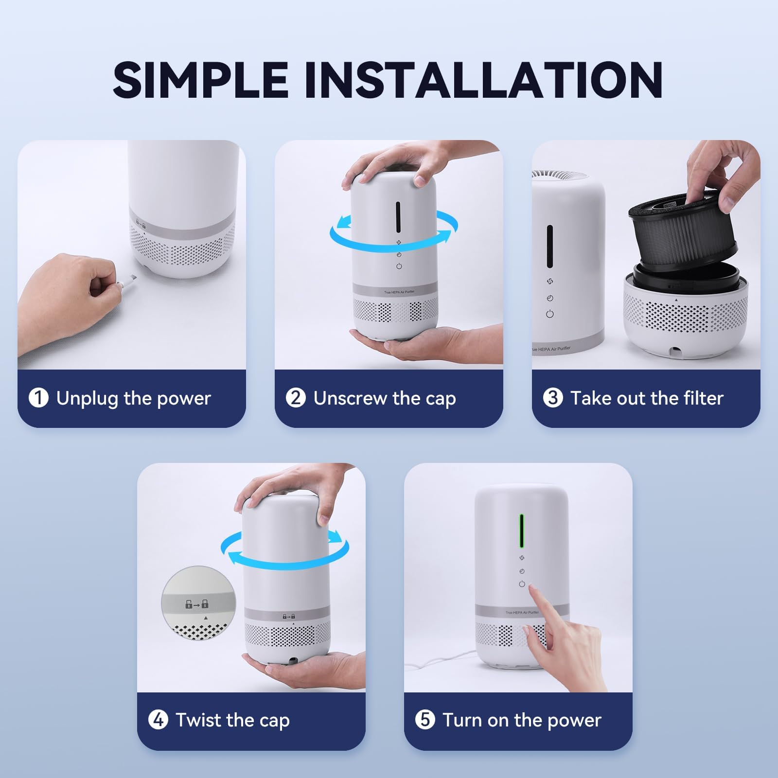 VENDFO Air Purifiers for Home,H13 HEPA Small Air Purifier for Room up to 960ft²,Air Purifiers for Home Pets,Odor,Dust,Quiet Air Cleaner for Office,Living Room,Bedroom,White 2 Pack