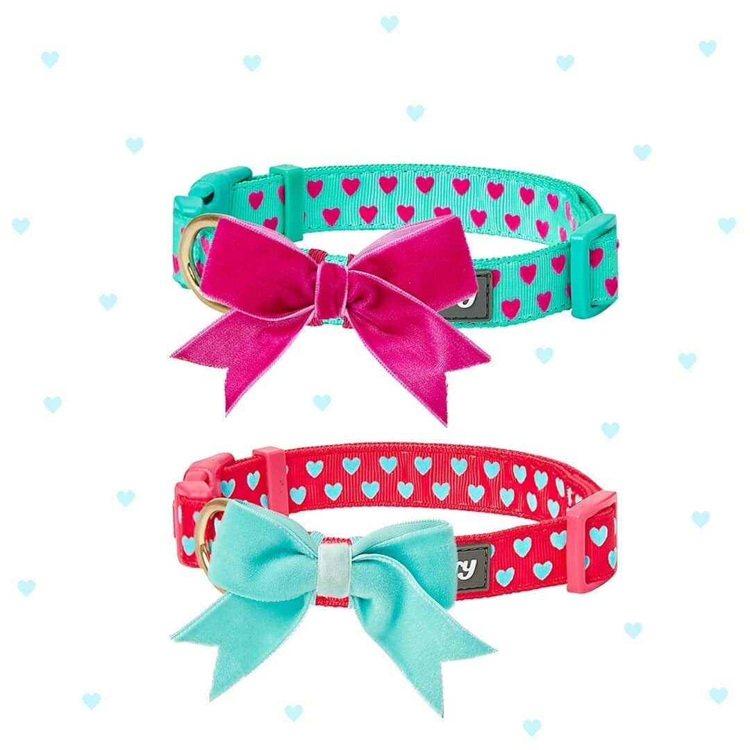 Blueberry Pet Valentines Day Dog Collar with Velvety Bowtie, Heart in Lust Red, Small, 12"-16" Neck, Adjustable, Eco-Friendly, Dog Collars for Medium Dogs & Small Dogs, Puppy Collar
