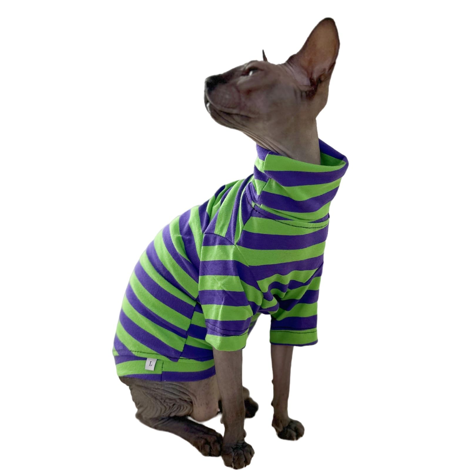 Vintage Stripes Sphynx Hairless Cats Turtleneck Shirt Cotton for Sphinx Cat