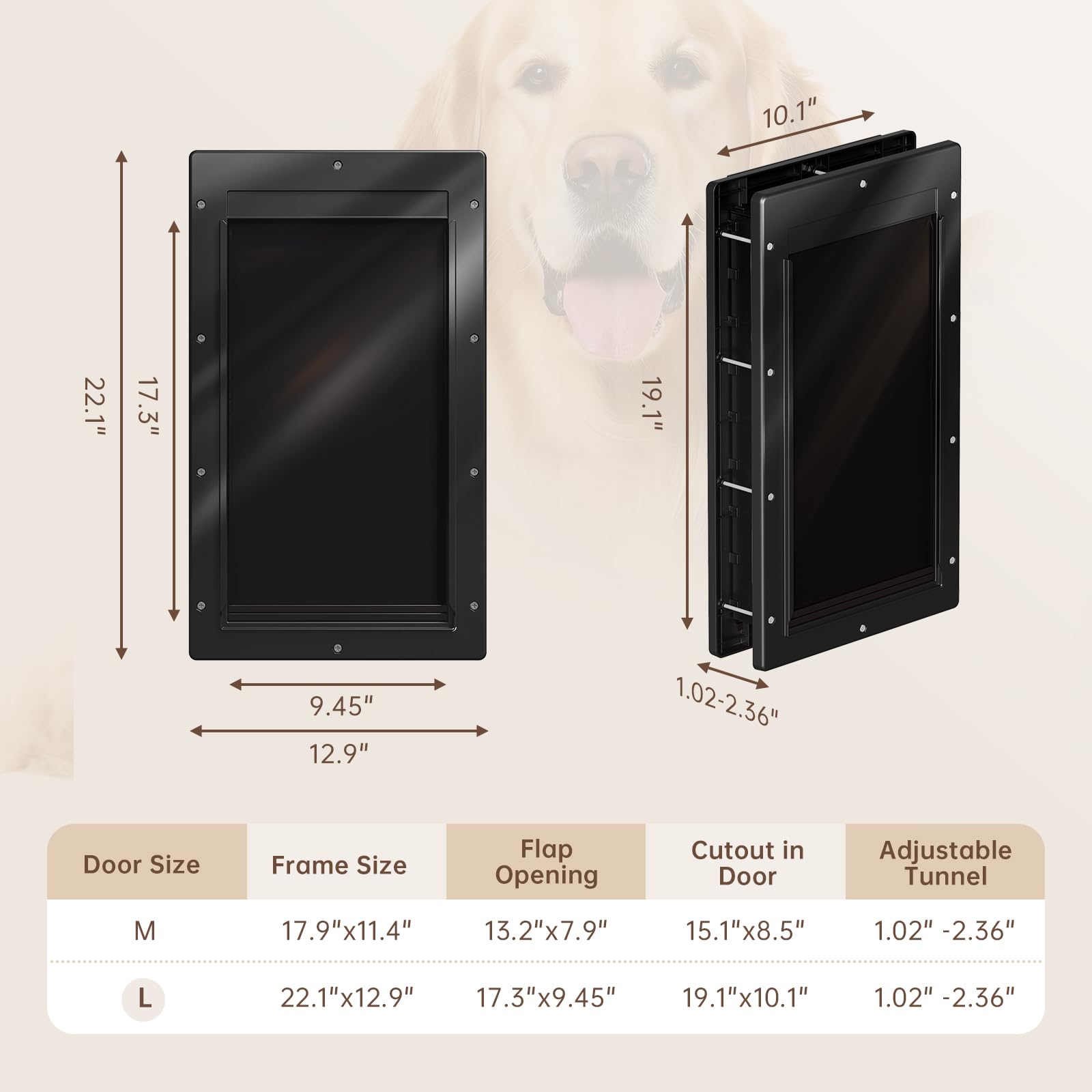 PETCOMING 3-Flap Plastic Large Dog Door for Door, Pets Up to 100 LB