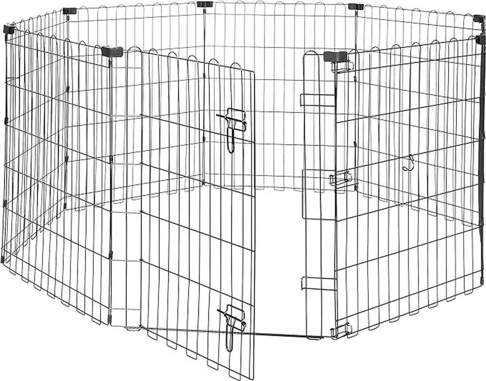 Foldable Octagonal Metal Exercise Dog Playpen, Indoor/Outdoor, No Door, 8 Panels, 24 x 48 Inches, Rust-Resistant, X-Large, Black