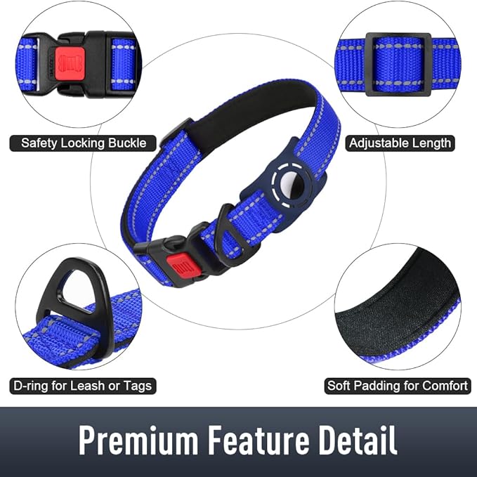 Erbine AirTag Dog Collar with AirTag Holder Compatible for Air Tag, Reflective Soft Padded, Safety Locking Buckle, Adjustable Nylon for Small Medium Large Dogs (NavyBlue,XS)