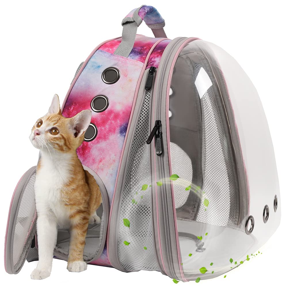 Large Cat Backpack Carrier, 20 Pounds Cat Carry Bookbag, Space Capsule Astronaut Clear Bubble Front Extension to Transport Small Puppy Bunny