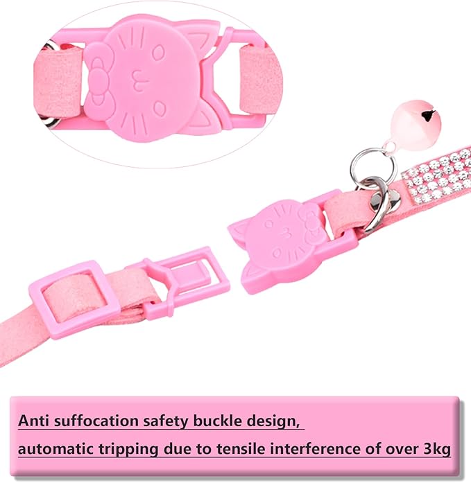 Cat Collars for Girl Cats with Rhinestone Soft Velvet,Breakaway Cat Collars with Bell,Adjustable Safe Kitten Collar (Black White)
