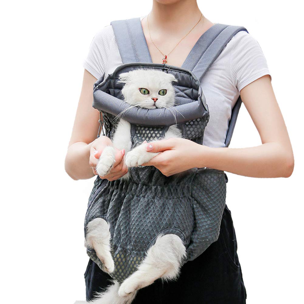 Dog Backpack Carrier Small Dog Backpack, Pet Dog Front Backpack Legs Out Dog Chest Carrier for Small Dogs, Cat Backpack Carrier Dogs Travel Back Pack Hands-Free Hiking Bike Motorcycle (Size:11–19 lbs)