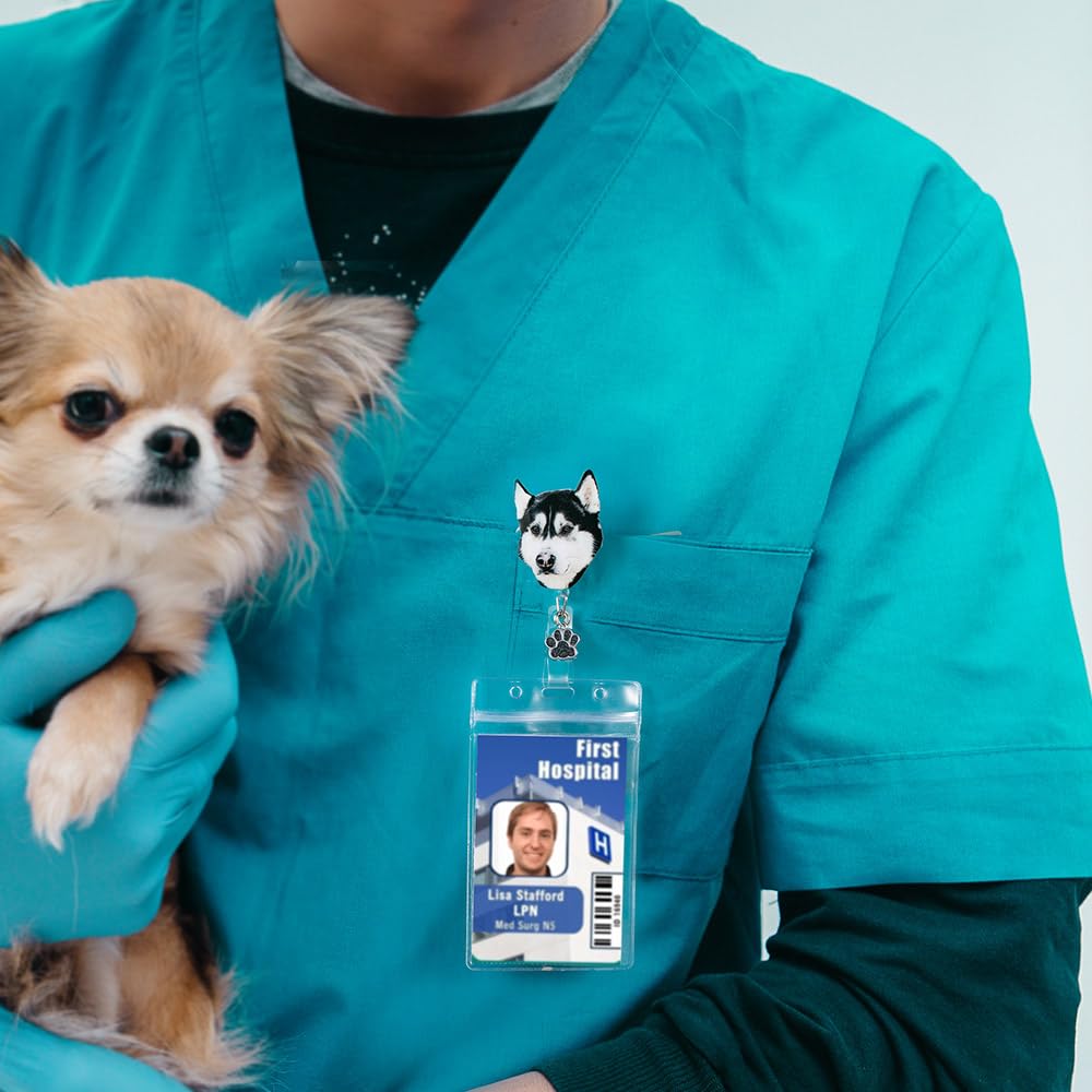 callie Personalized Pet Badge Reel - Custom Dog & Cat Photo, Cute ID Badge Holder Retractable with Alligator Clip & Paw Charm, Gifts for Dog Lover Nurse Vet Doctor（1 Pet）