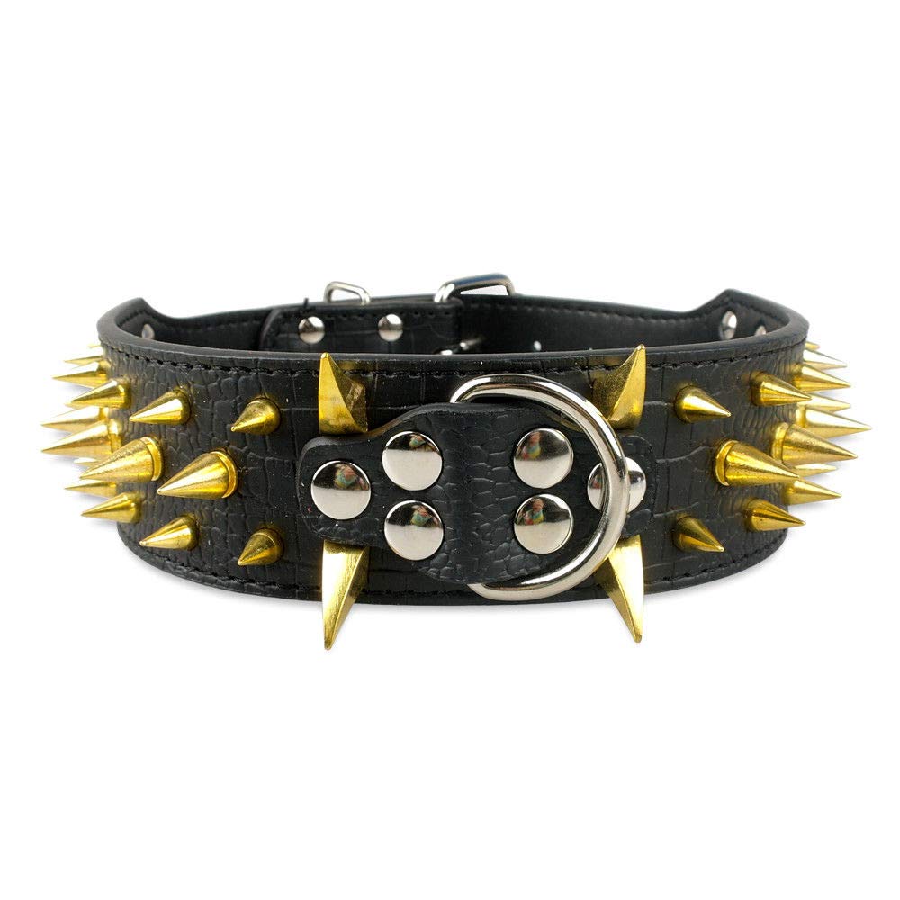 Serijoars Spiked Studded Dog Collar, PU Leather Dog Collar, Adjustable Pet Collars for Medium or Large Breed Pet (S, White1)
