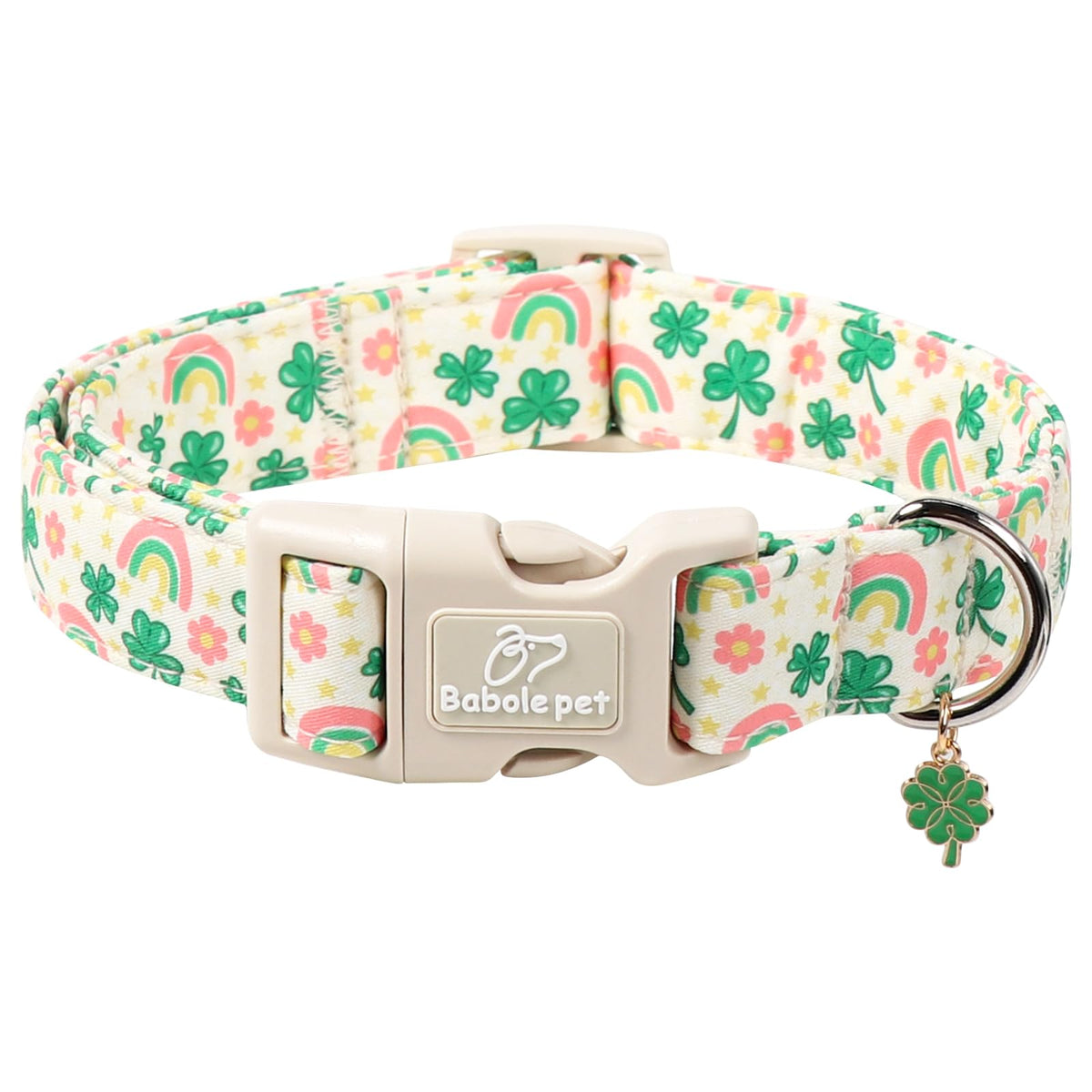 Babole Pet St Patricks Day Dog Collar for Small Dogs - Lucky Flower Shamrock Green Dog Collars, Cute Irish Clover Puppy Collar with Quick Release Buckle for Girls&Boys Dogs XS
