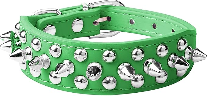 haoyueer Spiked Dog Collar Soft Pu Leather Mushrooms Rivet Spike Studded Puppy Adjustable Pet Collars for Small Breeds (XS, Green)
