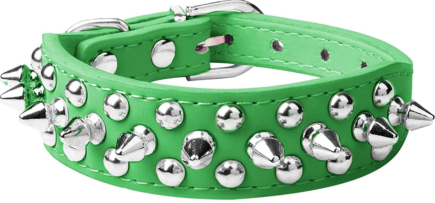 haoyueer Spiked Dog Collar Soft Pu Leather Mushrooms Rivet Spike Studded Puppy Adjustable Pet Collars for Small Breeds (L, Green)