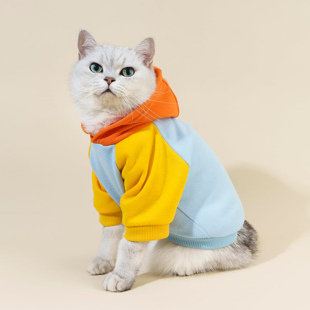 QWINEE Basic Dog Hoodie Sweatshirt Puppy Sweater Warm Cat Costumes Pet Clothes for Chihuahua Puppy Kitten Small Medium Dogs Orange and Blue Small