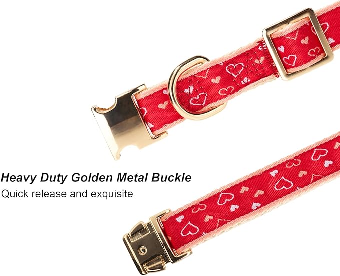 YUDOTE Woven Dog Collar with Metal Buckle Adjustable Jacquard Retro Dog Collars for Small Medium Large Dogs(Red Heart,M)