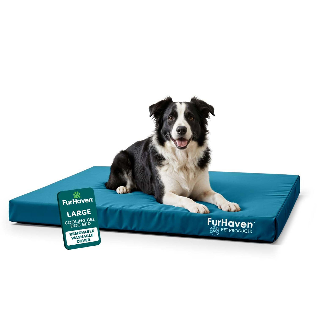 Furhaven Water-Resistant Cooling Gel Dog Bed for Large/Medium Dogs w/ Removable Washable Cover, For Dogs Up to 55 lbs - Indoor/Outdoor Logo Print Oxford Polycanvas Mattress - Forest, Large