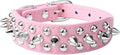 haoyueer Spiked Dog Collar Soft Pu Leather Mushrooms Rivet Spike Studded Puppy Adjustable Pet Collars for Small Breeds (M, Pink)