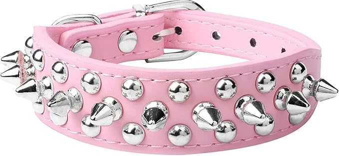 haoyueer Spiked Dog Collar Soft Pu Leather Mushrooms Rivet Spike Studded Puppy Adjustable Pet Collars for Small Breeds (M, Pink)