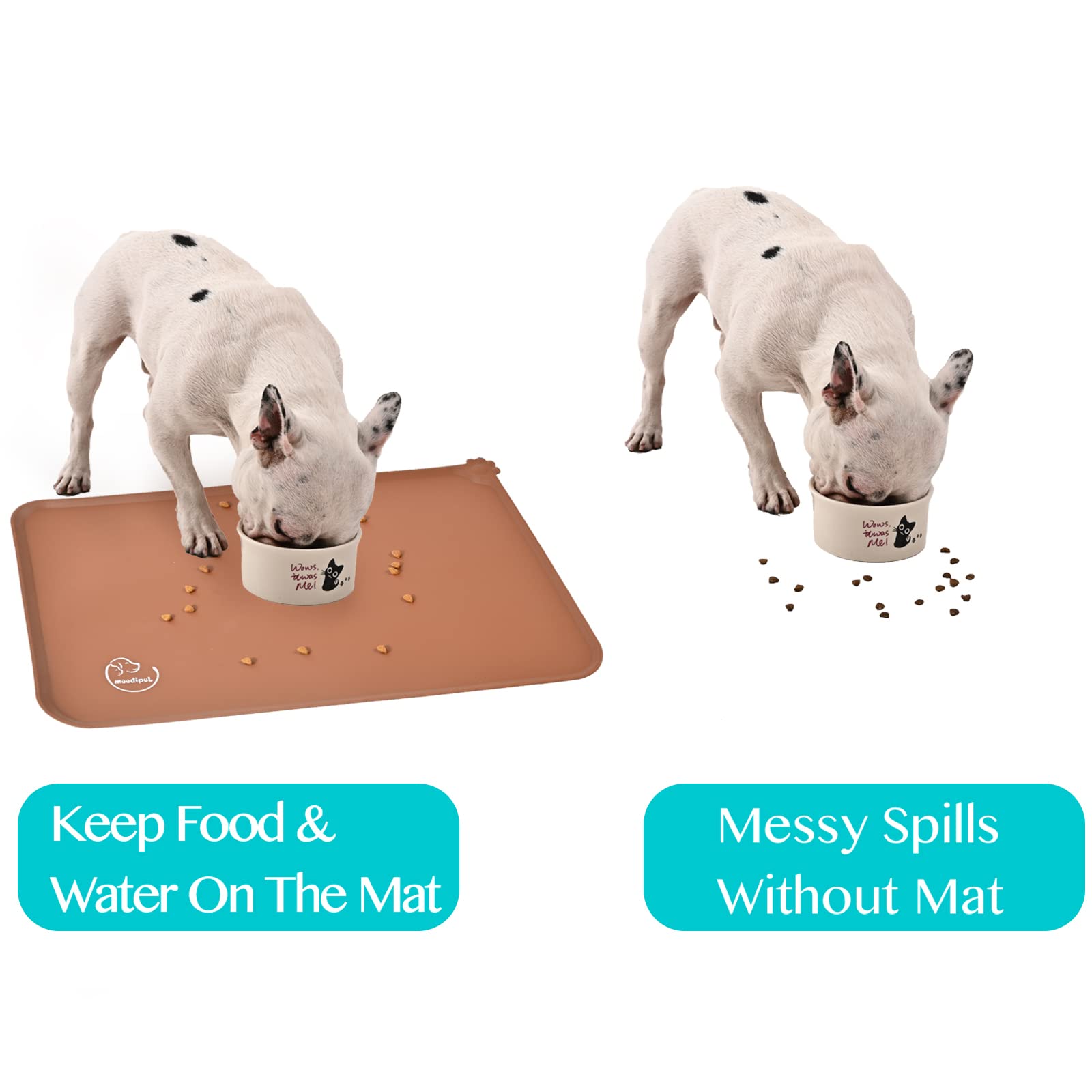 Juqiboom Silicone Waterproof Dog Cat Pet Feeding Mats, Non Slip, Easy Clean Pet Dog Cat Bowl Mats Placemat (24" x 16") Brown