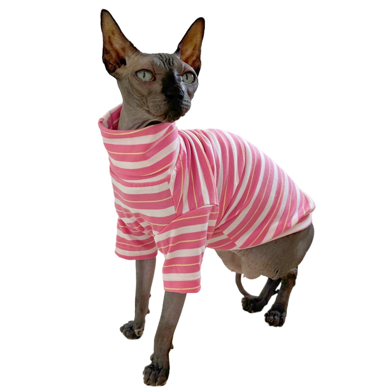 Vintage Stripes Sphynx Hairless Cats Turtleneck Shirt Cotton for Sphinx Cat