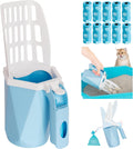 Cat Litter Scooper with Holder, 150 Poop Bags & Built-in Storage Box, Blue