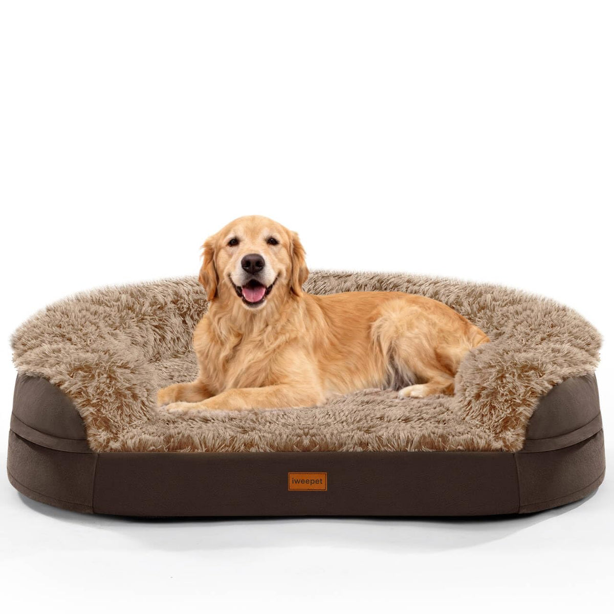 iweepet Fluffy Orthopedic Dog Beds for Large & Extra Large Dogs, 41" Calming Dog Sofa Bed with Supportive 28D Egg-Crate Foam, Removable Washable Cover, Waterproof Lining, for Puppy,Senior,Sick