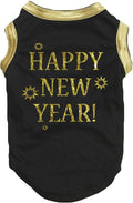 Petitebella Bling Happy New Year Puppy Dog Shirt (Black/Bright Gold, Medium)