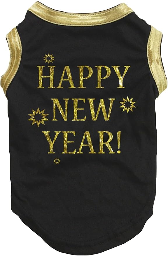 Petitebella Bling Happy New Year Puppy Dog Shirt (Black/Sliver
