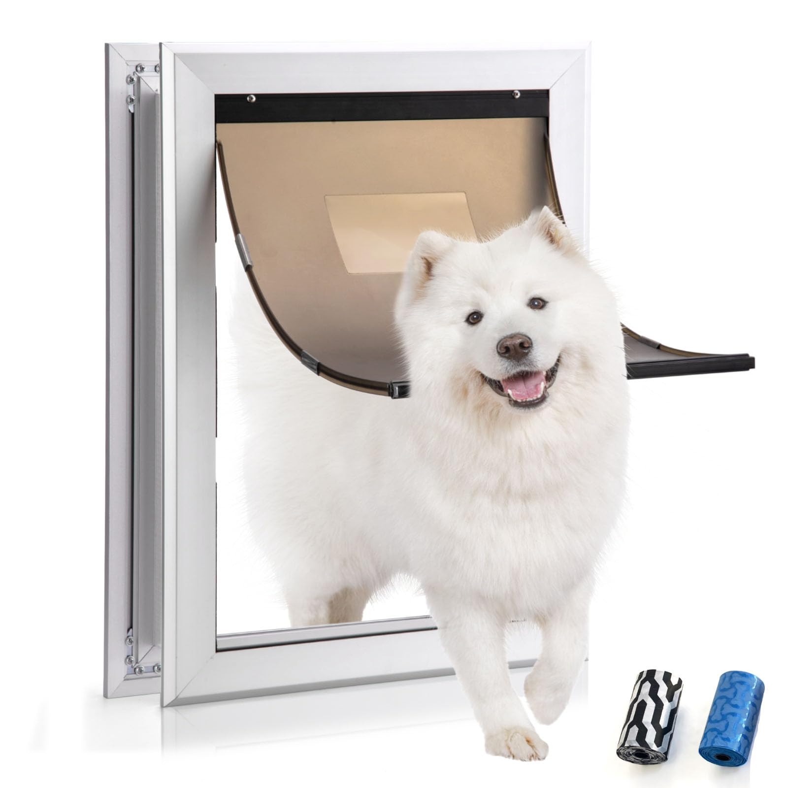 Dog Door Aluminum Pet Door with Large Flap 11" x 16", Doggie Door Designed with Automatic Closing Magnetic Flap, Telescoping Tunnel & Lockable Sliding Panel for Extreme Weather, Large