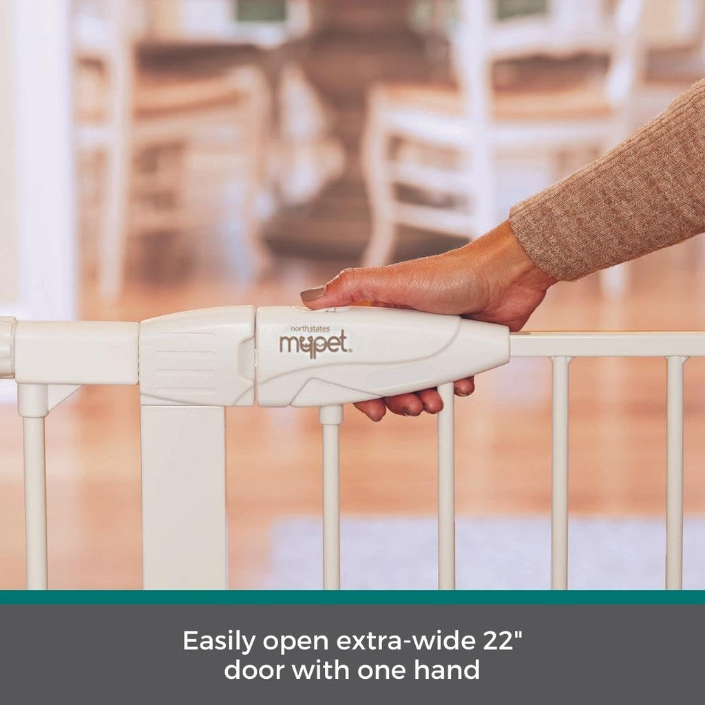 MYPET EasyPass Extra Tall & Wide Walk Thru Pet Gate: 29.75” - 52” Wide Dog Gate with Adjustable Pass-Thru Pet Door; Pressure Mounted, No Tools Needed, 41" Tall, White