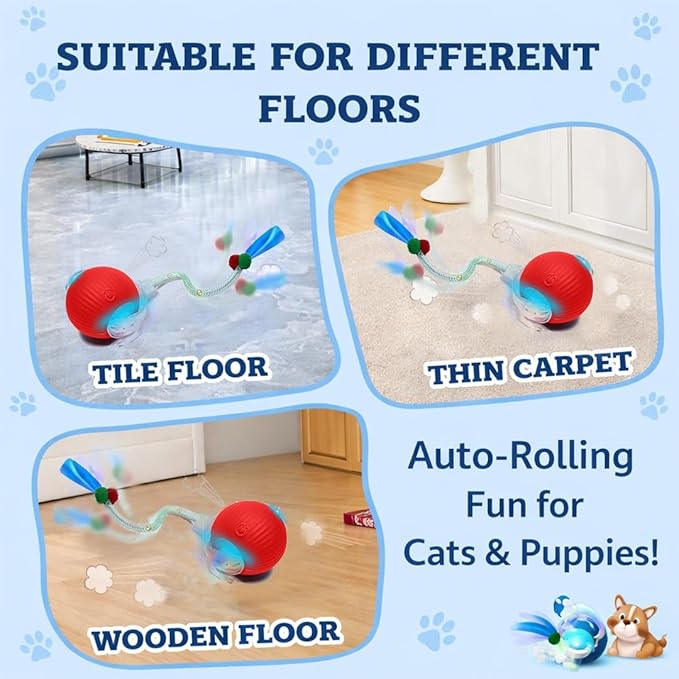 GlowPounce Interactive Cat Toys for Indoor Cats, Motion Activated Cat Toy Ball with Speedy Tail 2.0, Electric Cat Toy, Cat Toy Interactive, Smart Interactive Dog Toy Ball (Red/Green)