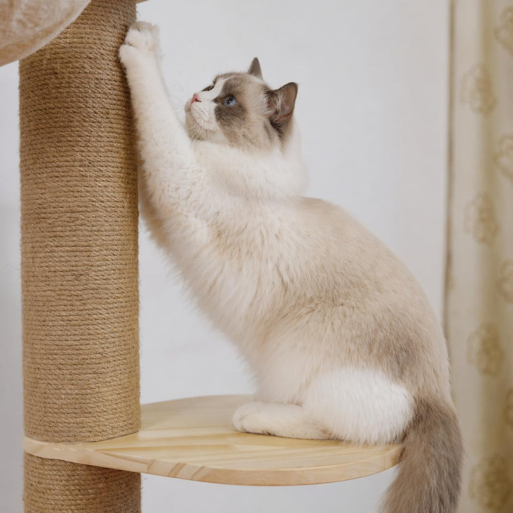Erinnyees Cat Tree, Floor to Ceiling Cat Tree Height (86-106 in) Adjustable Cat Tower 6 Tier Hemp Scratching Post Cats Activity Center Removable Washable Pads