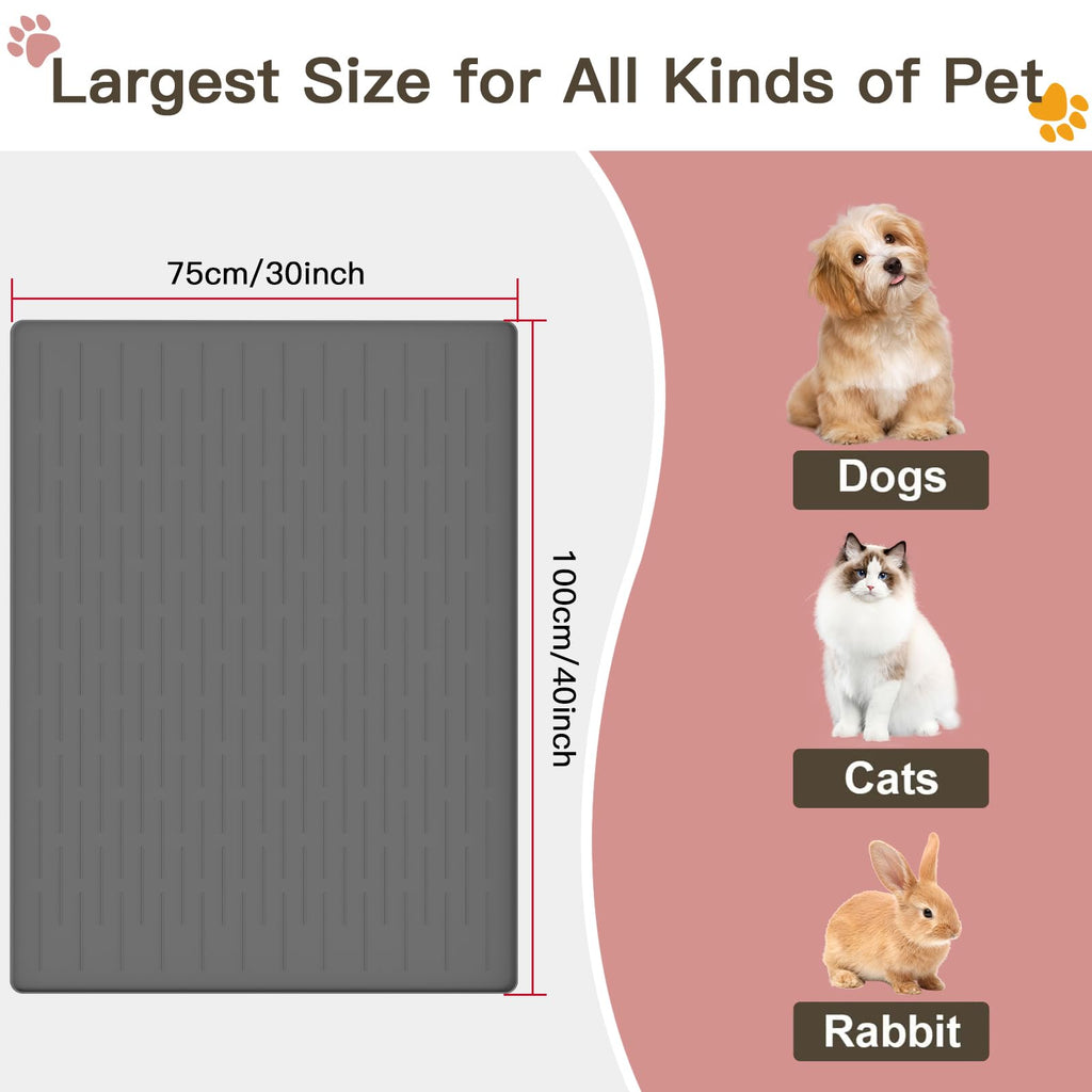 Largest Dog Food Mat, 39.5"x29.5" Silicone Dog and Cat Mat for Food and Water Bowls, Thinken Waterproof Non-Slip XXXL Pet Feeding Mat for Floors (Grayish Green)