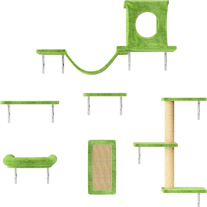 NUNU LAB Cat Wall Shelves, 6 Pcs Luxury Wall-Mounted Cat Climber Set, Green
